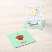 モノグラムかわいいイチゴ果実オンターコイズ スクエアペーパーコースター (インサイチュ)