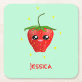 モノグラムかわいいイチゴ果実オンターコイズ スクエアペーパーコースター (正面)