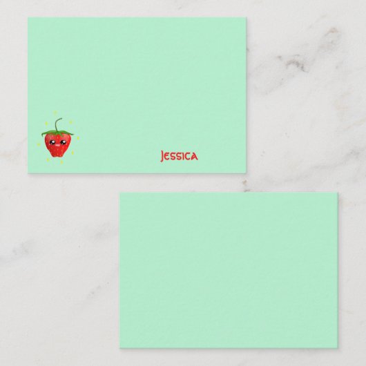 モノグラムかわいいイチゴ果実オンターコイズ ノートカード (正面/裏面)