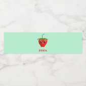 モノグラムかわいいイチゴ果実オンターコイズ ペットボトルラベル (シングルラベル)