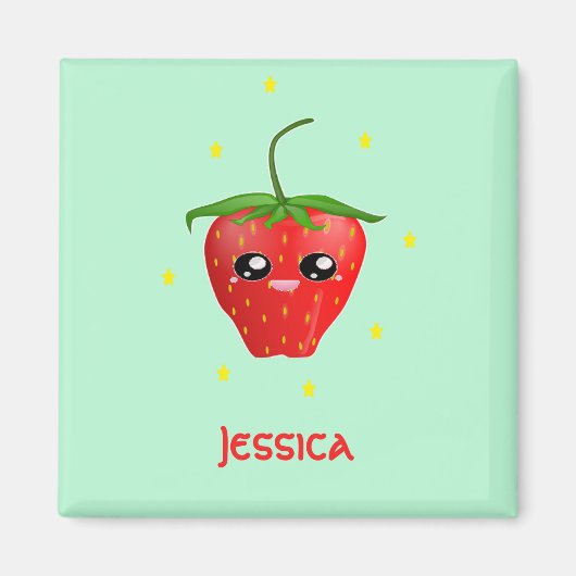 モノグラムかわいいイチゴ果実オンターコイズ マグネット (正面)