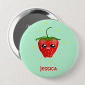 モノグラムかわいいイチゴ果実オンターコイズ 缶バッジ (正面&裏面)
