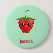 モノグラムかわいいイチゴ果実オンターコイズ 缶バッジ (正面)