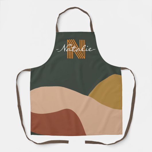 モノグラムかわいいカラーパレットグリーンブラウンとピンク エプロン (正面)