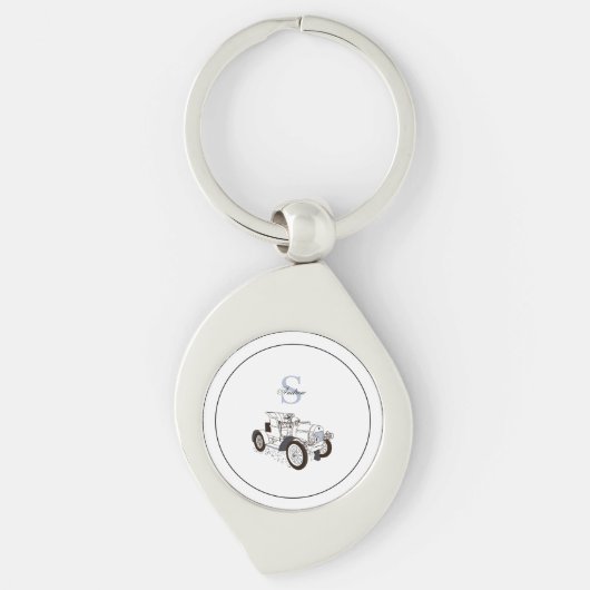 モノグラムかわいいグパーソナライズされたラフィックブラックカー キーホルダー (正面)