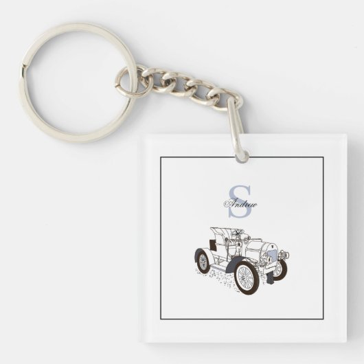 モノグラムかわいいグパーソナライズされたラフィックブラックカー キーホルダー (正面)