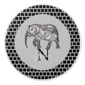 モノグラムかわいいグラフィックパーソナライズされたスエレファントブラック セラミックノブ (正面)