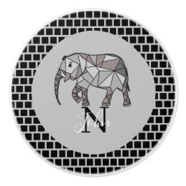 モノグラムかわいいグラフィックパーソナライズされたスエレファントブラック セラミックノブ