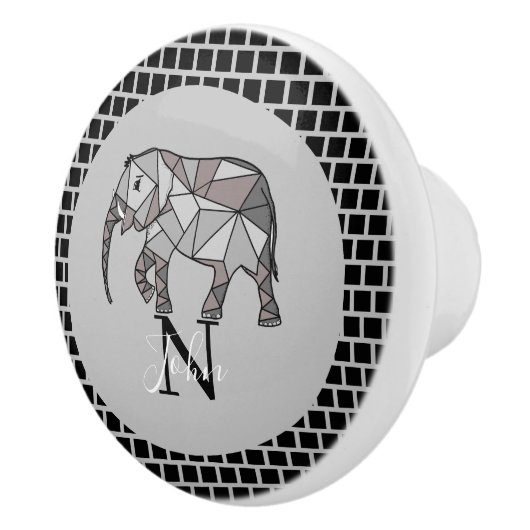 モノグラムかわいいグラフィックパーソナライズされたスエレファントブラック セラミックノブ (右)