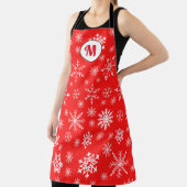 モノグラムかわいいパターン雪フレークフェスティバルレッドシック エプロン (インサイチュ)