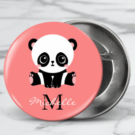 モノグラムかわいいパンダパーソナライズされたピンク 缶バッジ