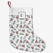 モノグラムかわいいピンクのフローラ花模様 スモールクリスマスストッキング (正面)