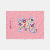 モノグラムかわいいレトロ花漫画スタイルゾウ フリースブランケット (正面(横))