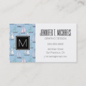 モノグラムかわいい帆船パターン1 名刺 (正面)