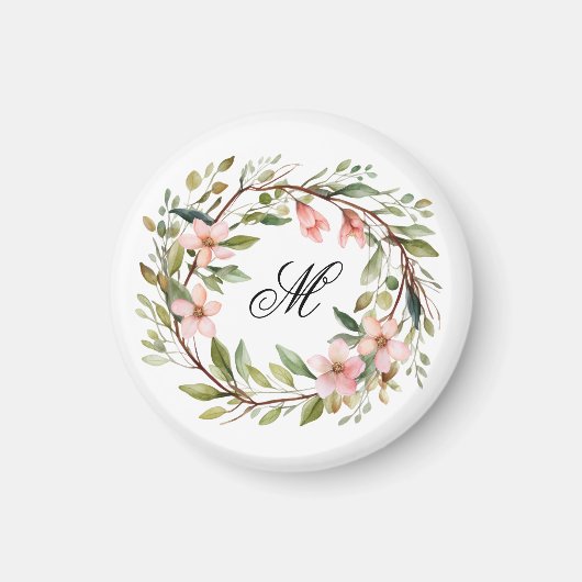 モノグラムかわいらしウィッグとワイルドフラワーリース マグネット (正面)