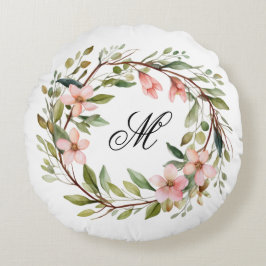 モノグラムかわいらしウィッグとワイルドフラワーリース ラウンドクッション