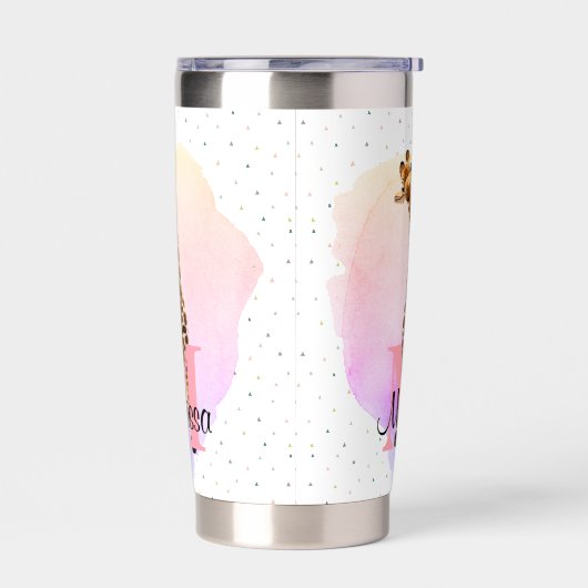 モノグラムかわいらしウォーターカラー名Giraffe Jungle 保温保冷タンブラー (左面)