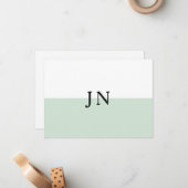 モノグラムかわいらしグリーンパステルホワイトカラーブロック ノートカード (正面/裏面インサイチュ)