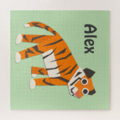 モノグラムかわいらしタイガーオレンジライトグリーン ジグソーパズル (横)