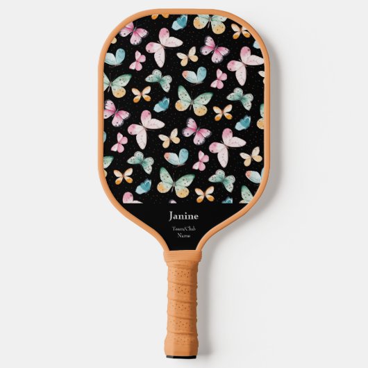 モノグラムかわいらしチーム/クラブネームカラフルバタフライ ピックルボールラケット (裏面)