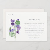 モノグラムかわいらしバイオレットフローラバンチブライダルシャワー サンキューカード (正面/裏面)