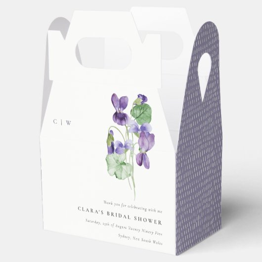 モノグラムかわいらしバイオレットフローラバンチブライダルシャワー フェイバーボックス (オープン)