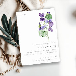 モノグラムかわいらしバイオレットフローラバンチ赤ちゃんシャワー 招待状