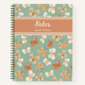 モノグラムかわいらしバタフライパーソナライズされたグリーン名 ノートブック (正面)