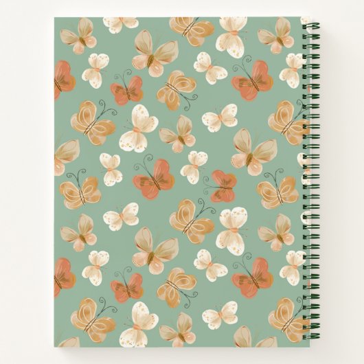モノグラムかわいらしバタフライパーソナライズされたグリーン名 ノートブック (裏面)