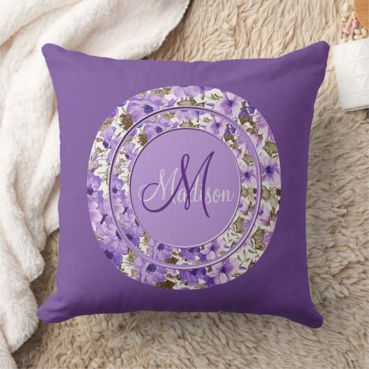 モノグラムかわいらしパープル&ホワイトフローラ枕5 クッション (ブランケット)