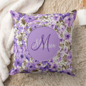 モノグラムかわいらしパープル&ホワイトフローラ装飾用クッション クッション (ブランケット)