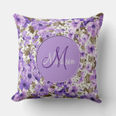 モノグラムかわいらしパープル&ホワイトフローラ装飾用クッション クッション (正面)