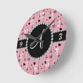 モノグラムかわいらしピンクのエッフェルタワーのパターン ラウンド壁時計 (傾斜)