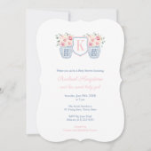 モノグラムかわいらしピンクローズ小さな女の子ベビーシャワー 招待状 (正面)