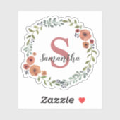 モノグラムかわいらしフローラリースパーソナライズされた シール (シート)