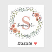 モノグラムかわいらしフローラリースパーソナライズされた シール (シート)