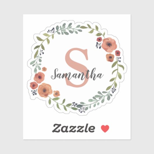 モノグラムかわいらしフローラリースパーソナライズされた シール (シート)
