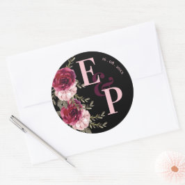 モノグラムかわいらしブルゴーニュ赤面ピンクフローラズ結婚 ラウンドシール