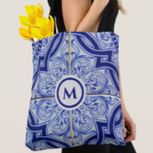 モノグラムかわいらしブルー+白タイルパターン