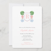 モノグラムかわいらしボックスTopiary女の子ベビーシャワーパーティー 招待状 (正面)