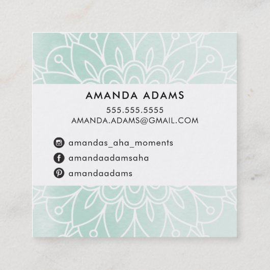 モノグラムかわいらしボホモダンマンダラパターンミント スクエア名刺 (裏面)