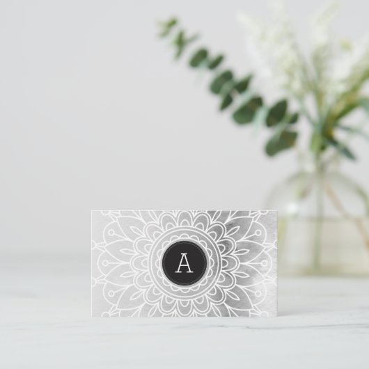 モノグラムかわいらしボモダンホ曼荼羅模様ブラック 名刺 (スタンド正面)