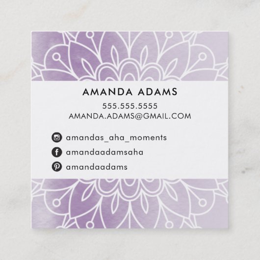 モノグラムかわいらしボモダンホ曼荼羅模様（紫） スクエア名刺 (裏面)