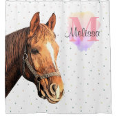 モノグラムかわいらし水彩名馬馬馬馬馬馬競歩 シャワーカーテン (正面)