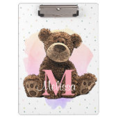 モノグラムかわいらし水色名キッズテディベア クリップボード (正面)