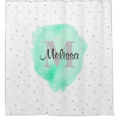 モノグラムかわいらし水色名パターモダンン シャワーカーテン (正面)