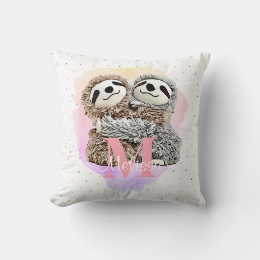 モノグラムかわいらし水色名ピンクスロスハグ クッション (正面)