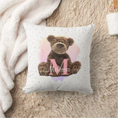 モノグラムかわいらし水色名ピンクテディベア クッション (ブランケット)