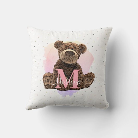 モノグラムかわいらし水色名ピンクテディベア クッション (裏面)