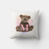 モノグラムかわいらし水色名ピンクテディベア クッション (正面)